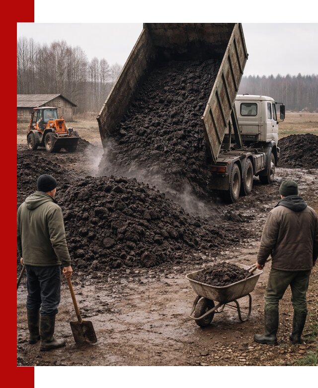 Доставка низинного торфа с разгрузкой и доставкой в Ейске