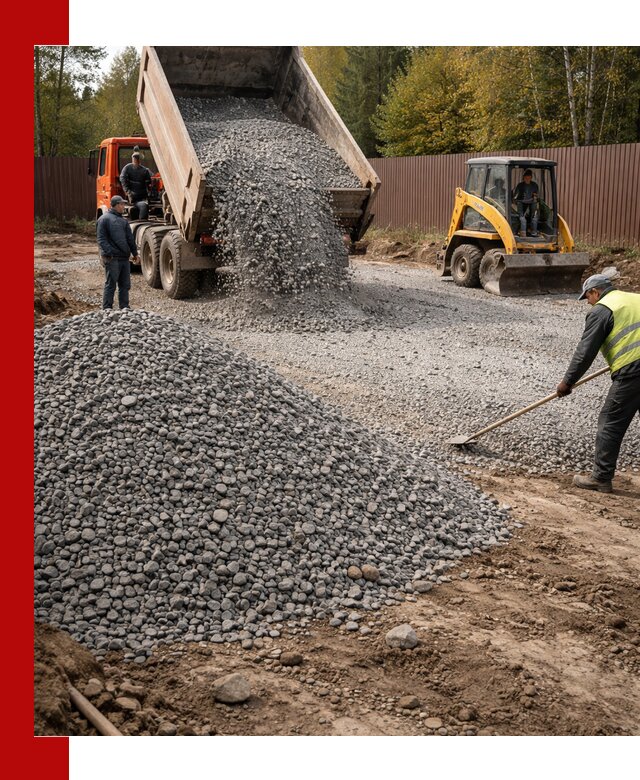 Отсыпка участка щебнем с доставкой и уплотнением в Ейске